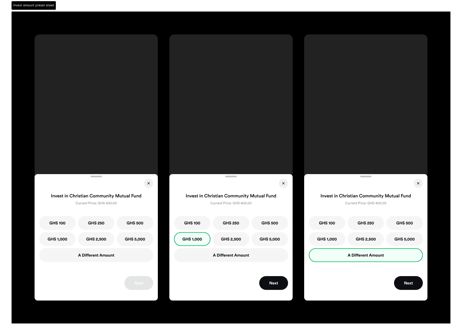the invest amount preset sheet.